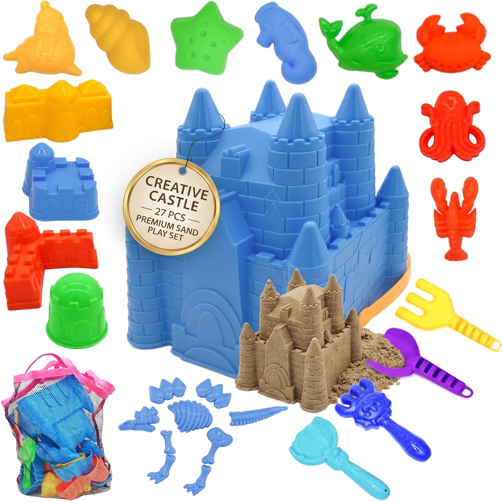 SupMLC 27 Pcs Sand Castle Building Kit Beach Toys with Collapsible Mesh Bag