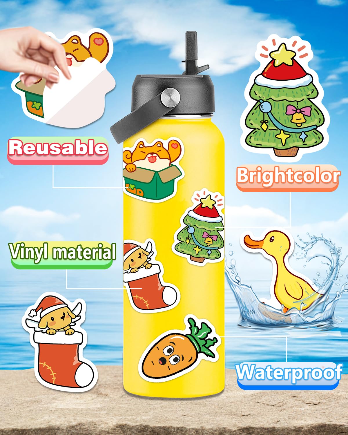 1200 Pcs Stickers for Kids, Cute Water Bottle Stickers for Teens, Kawaii Vinyl Phone Laptop Skateboard Animal Waterproof Sticker, Bulk Aesthetic