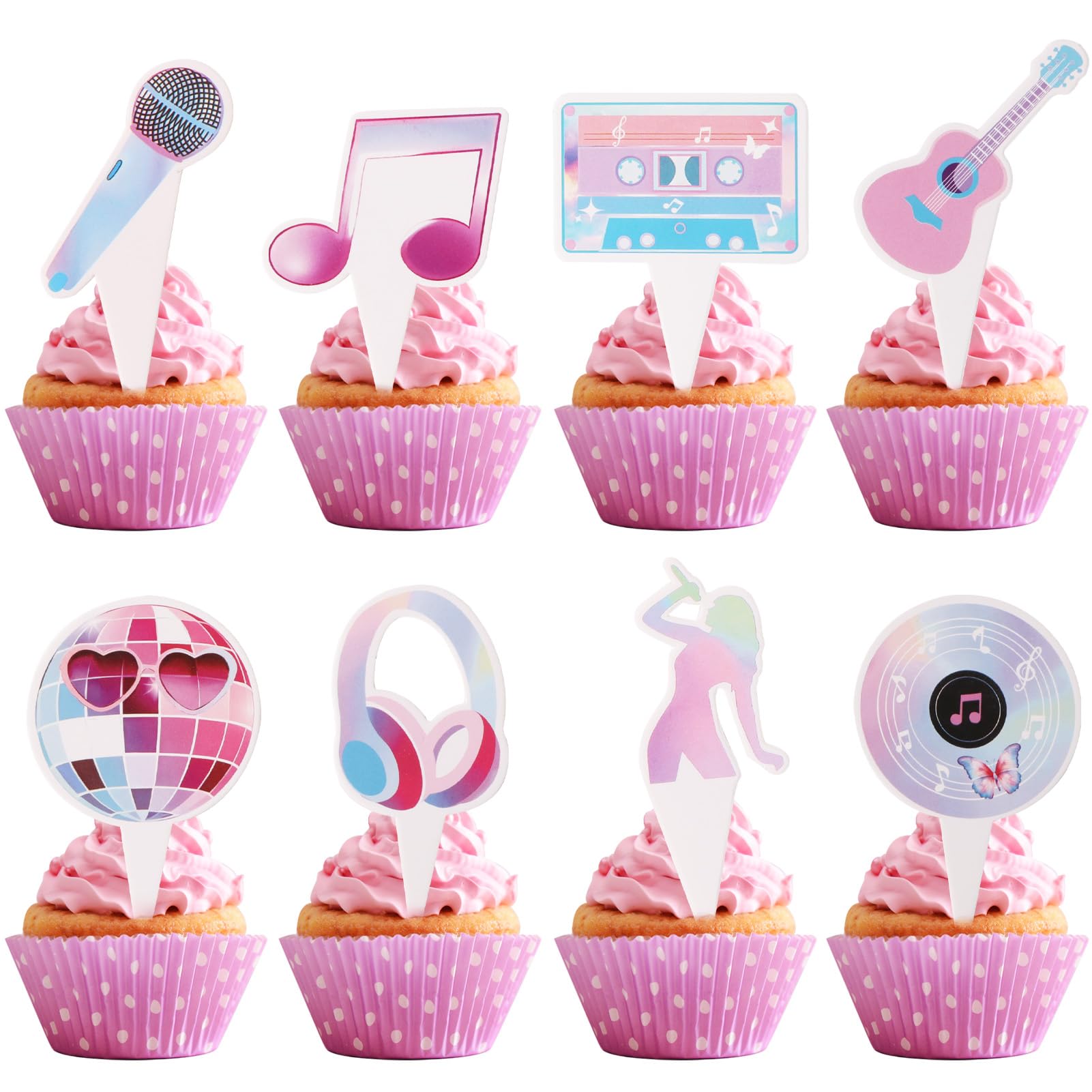 24 Pcs Music Birthday Decorations Popular Music Party Cupcake Toppers Super Star Music Lover Cake Decorations?Singer Themed,Girls Birthday,Fans