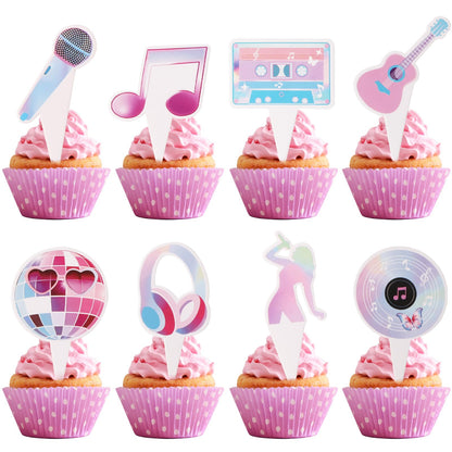 24 Pcs Music Birthday Decorations Popular Music Party Cupcake Toppers Super Star Music Lover Cake Decorations?Singer Themed,Girls Birthday,Fans