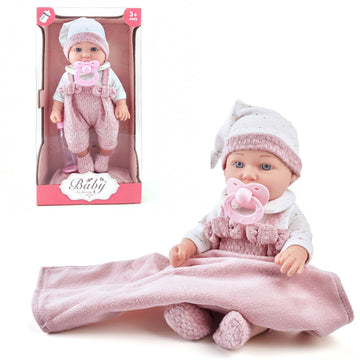 Enjoyin 12 Inch Baby Doll Playset for Toddlers Girl - Doll Accessories with Pink Clothes, Pacifier, Feeding Bottle& Soft Blanket, for Girls Ages 3