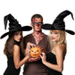Wrrkayly Halloween Witch Hat for Women Men Feather Witch Spire Wizard Hats Lace Halloween Costume Girl Cosplay Party Dress Up Props (Black Folds Style