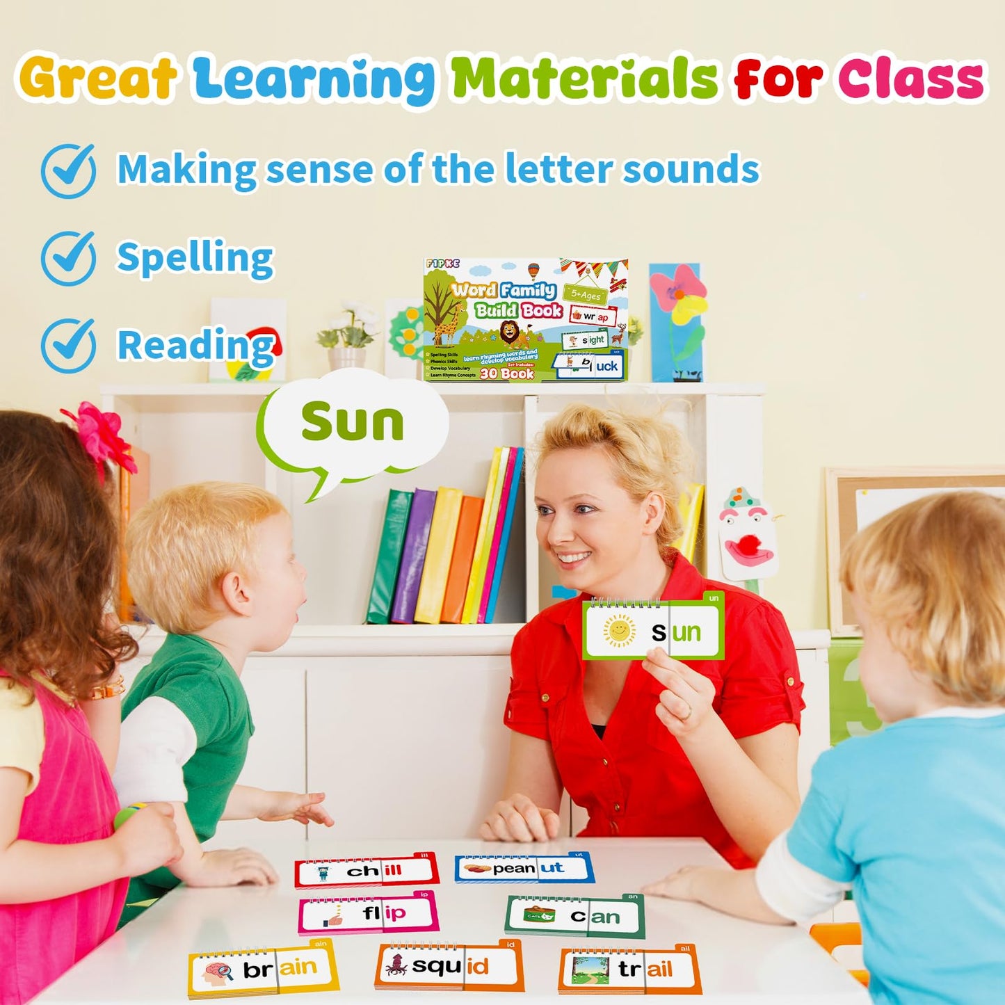 Word Family Build Book, 30 Read and Rhyme Flip Activity Book, ABC Vocabulary Flash Cards CVC Words Reading Games for Kids Ages 3-8 Preschool Learning