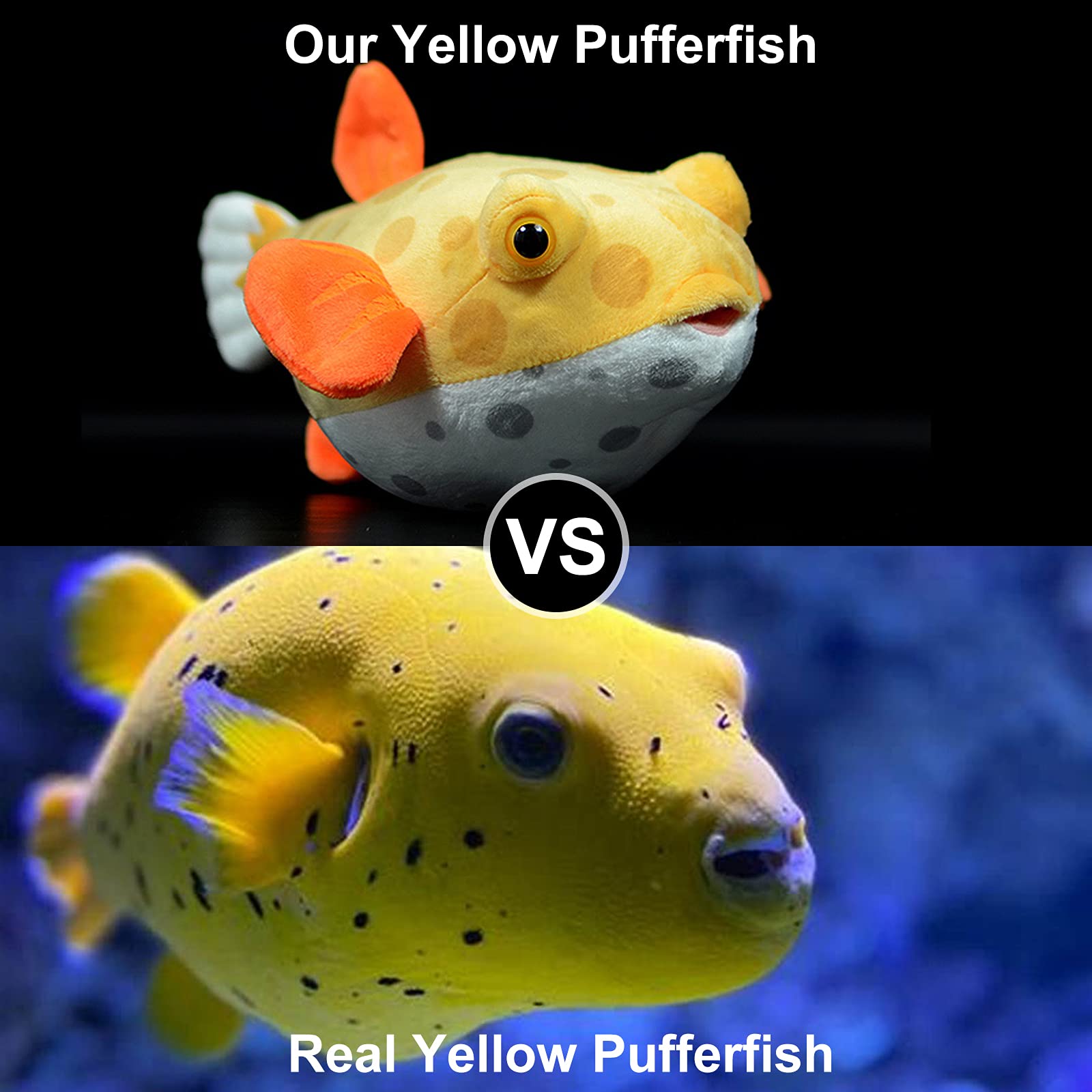 ZHONGXIN MADE Simulation Pufferfish Plush Toy - Real Life Yellow Blowfish Plush Toy Lifelike, Sea Animals Puffers Stuffed Toys Soft Aquarium Fish