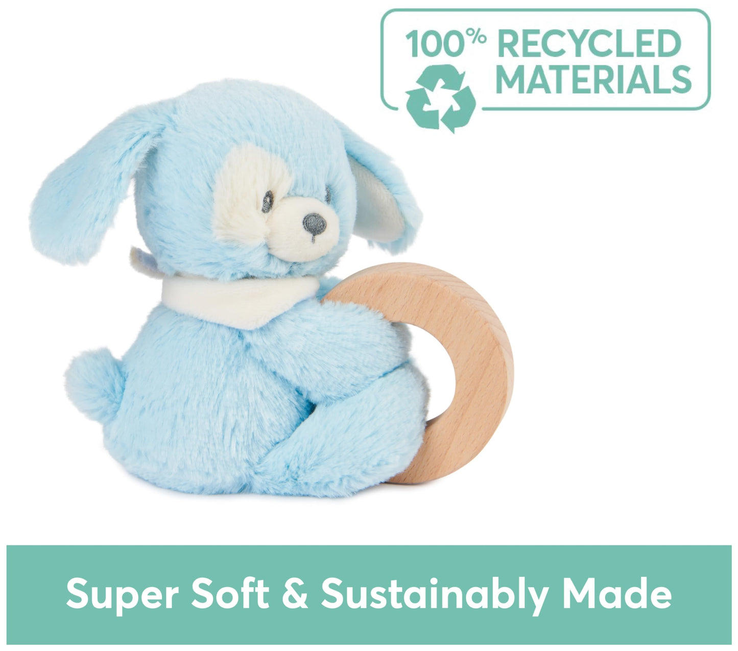 GUND Baby Sustainable Puppy Ring Rattle, Stuffed Animal Plush Made from 100% Recycled Plush Materials, Wooden Rattle for Babies and Newborns, Blue,