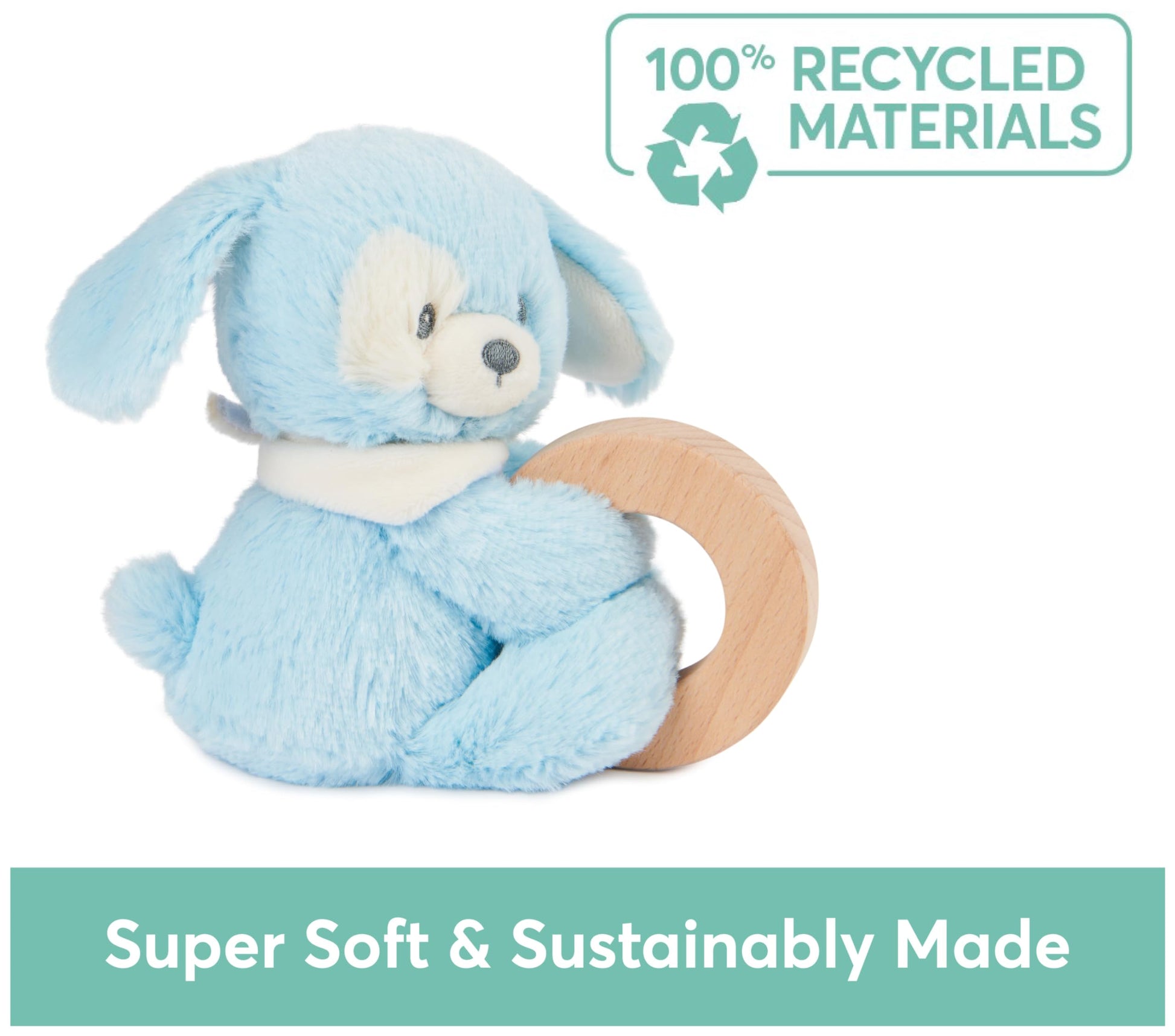 GUND Baby Sustainable Puppy Ring Rattle, Stuffed Animal Plush Made from 100% Recycled Plush Materials, Wooden Rattle for Babies and Newborns, Blue,