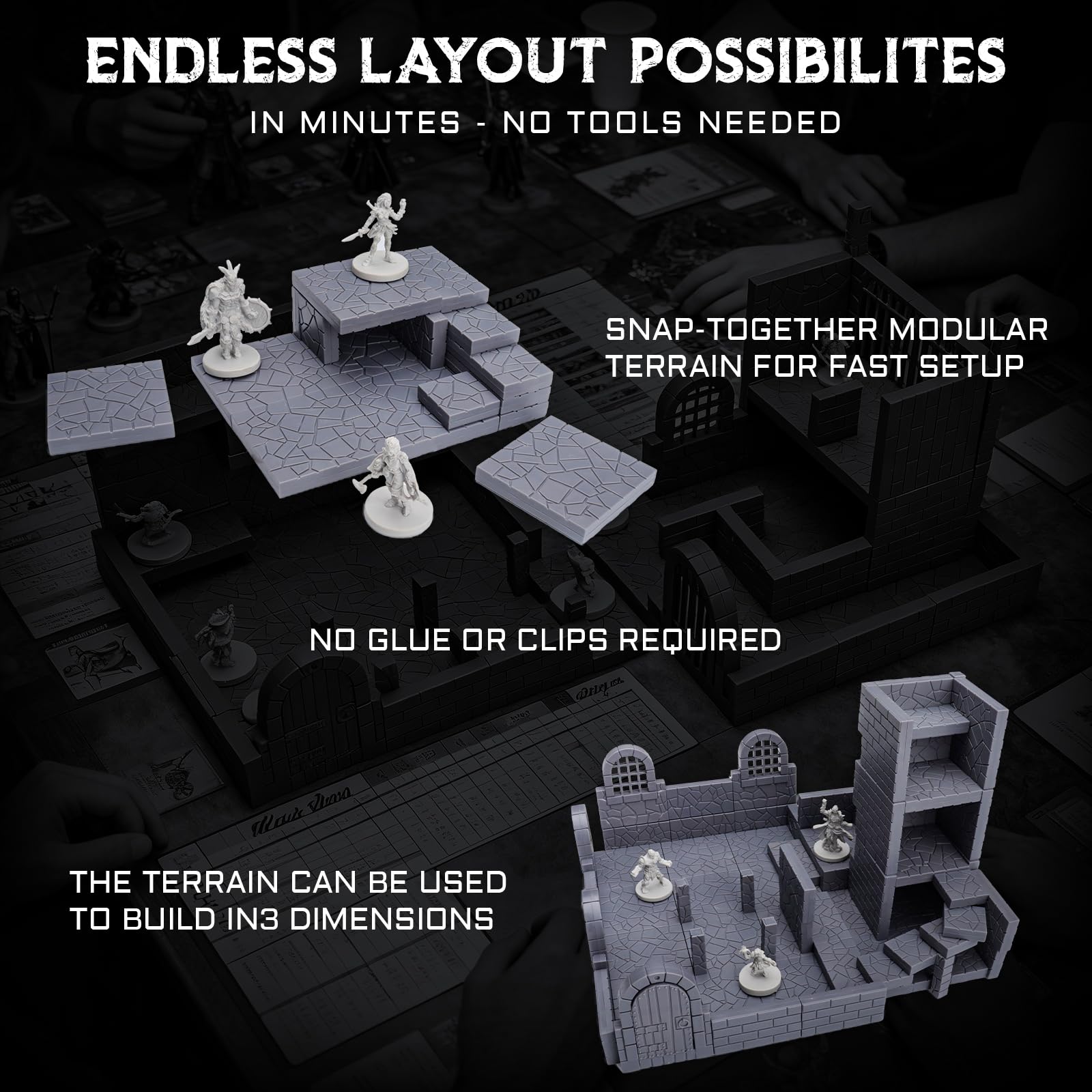 CZYY Magnetic Dungeon Tiles, 58 PCS Modular Terrain Set for RPGs, Basic Set
