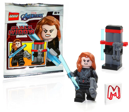 LEGO Marvel Super Heroes Avengers Tower Battle Minifigure - Black Widow (Printed Arms) with Weapons Stand