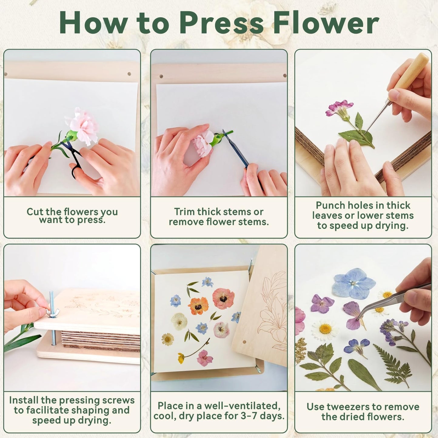 TTUGTTUG Flower Press Kit with Frames for Adults, 11" x 11" Large Wooden 10-Layer Press for DIY Floral Art, Wedding Flower Drying, Great Gift for DIY