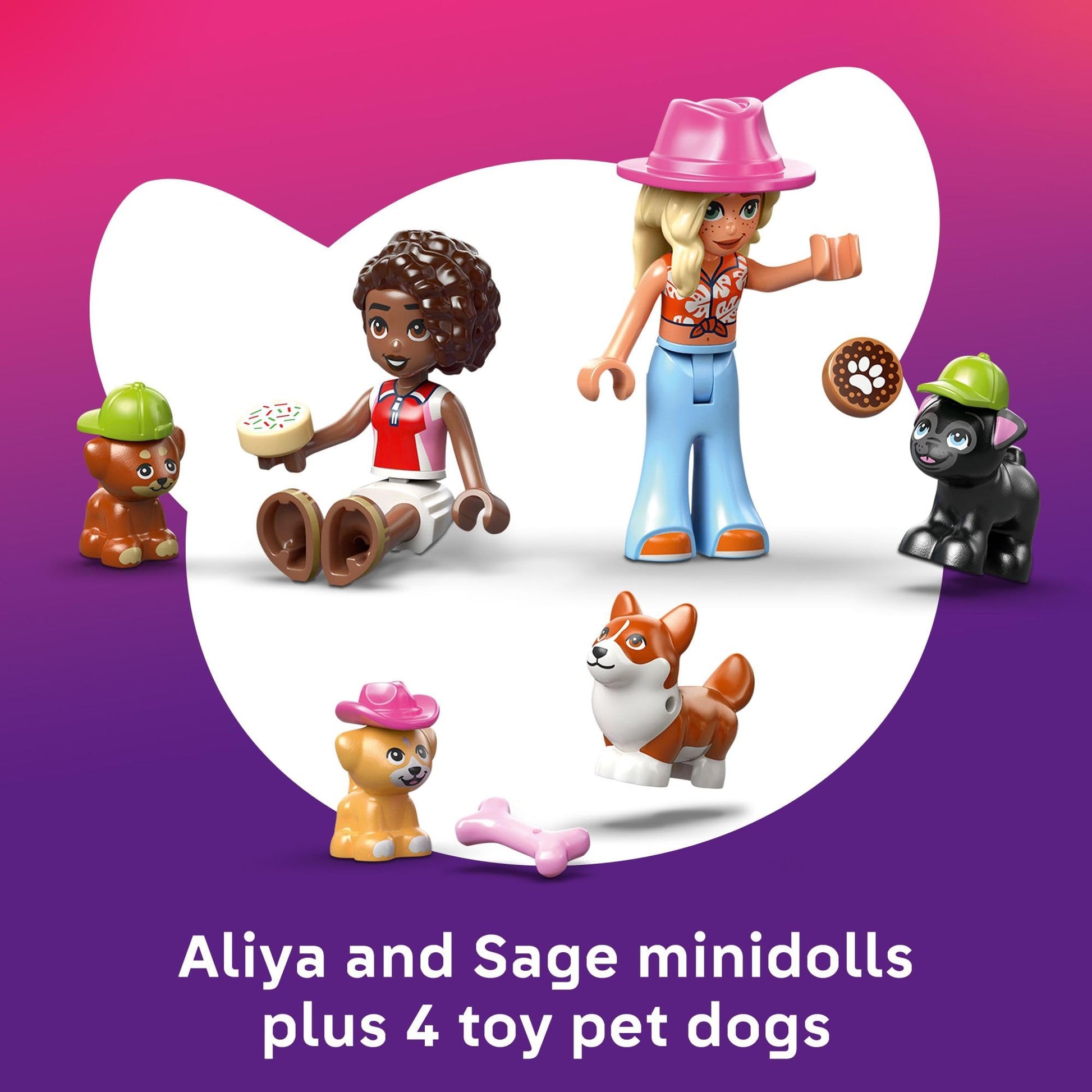 LEGO Friends Dog Treats Bakery Building Toy for Girls & Boys - Pretend Play Set for Kids, Ages 6+ - W/Aliya & Sage Minidolls, 2 Toy Dog Figures
