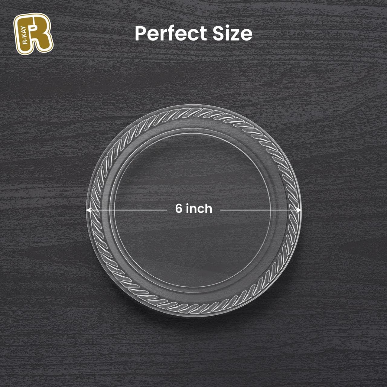 R-kay 100 Pack 6 Inch Clear Plastic Plates - Heavy Duty Small Dessert Plates - Microwavable Small Appetizer Plates - Premium 6 inch Disposable Plates