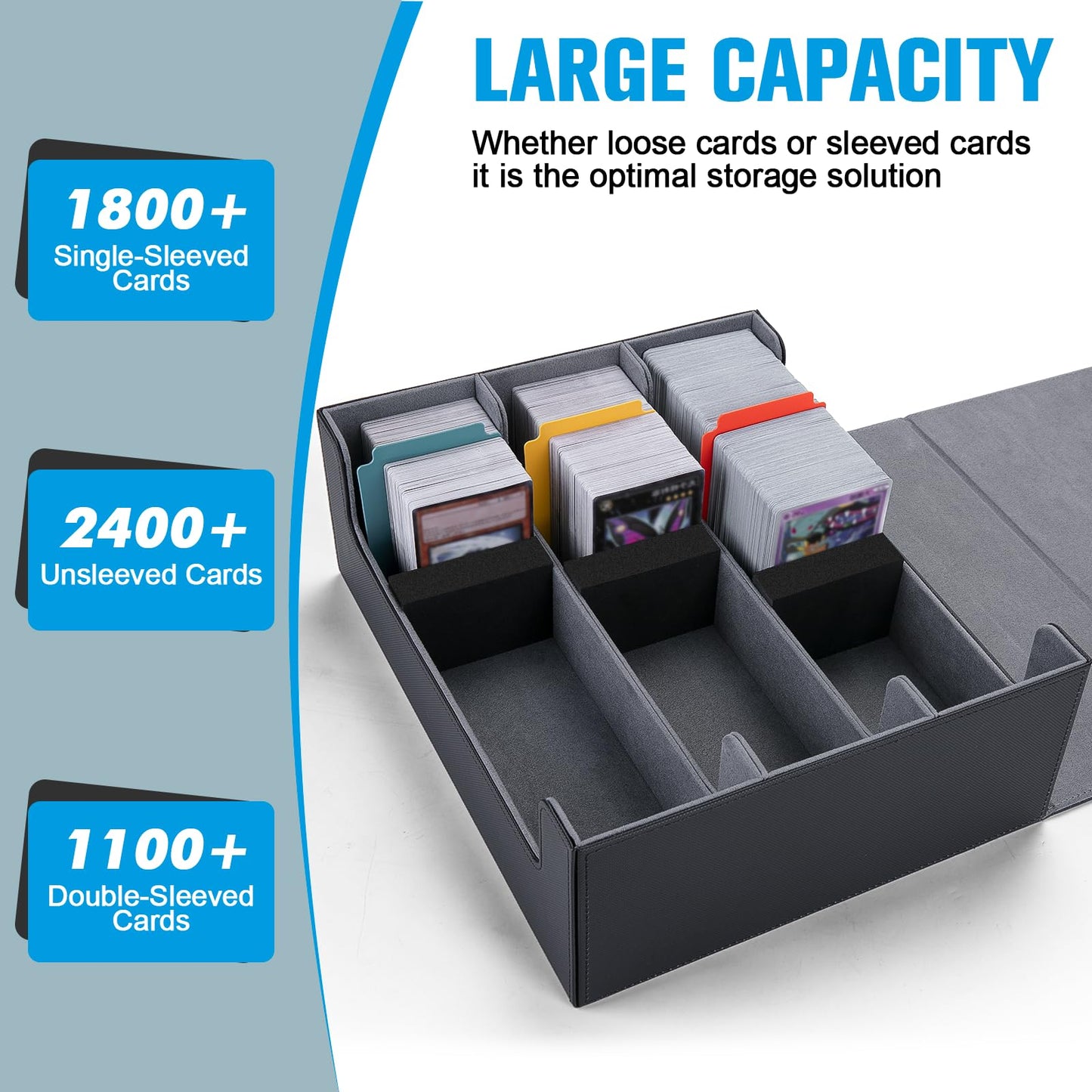 Astrell Trading Card Storage Box with 12 Dividers and 6 Foam Stoppers, Large Capacity Sturdy Leather Strong Magnetic Closure MTG Commander Deck Box