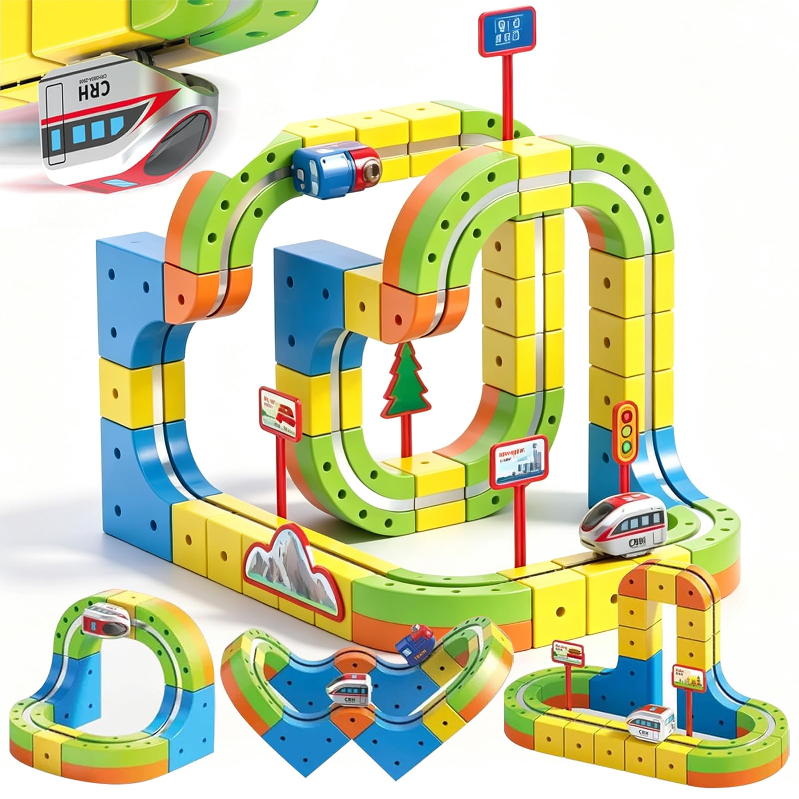 Uermis Electric Train Set for 3 4 5 6 7 8 Years Old Boys and Girls, 3D Flexible Racer Tracks Gravity-Defying Embedded Layouts & Motorized Car, STEM