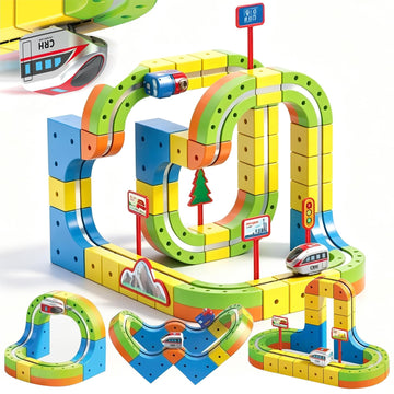 Uermis Electric Train Set for 3 4 5 6 7 8 Years Old Boys and Girls, 3D Flexible Racer Tracks Gravity-Defying Embedded Layouts & Motorized Car, STEM