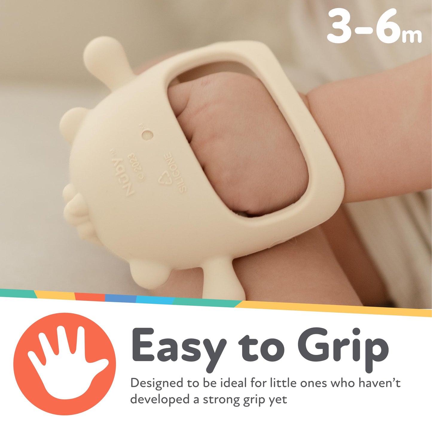 Nuby Silicone Wrist Teething Mitten - Baby Teether Ring - 3+ Months - Brown Bear