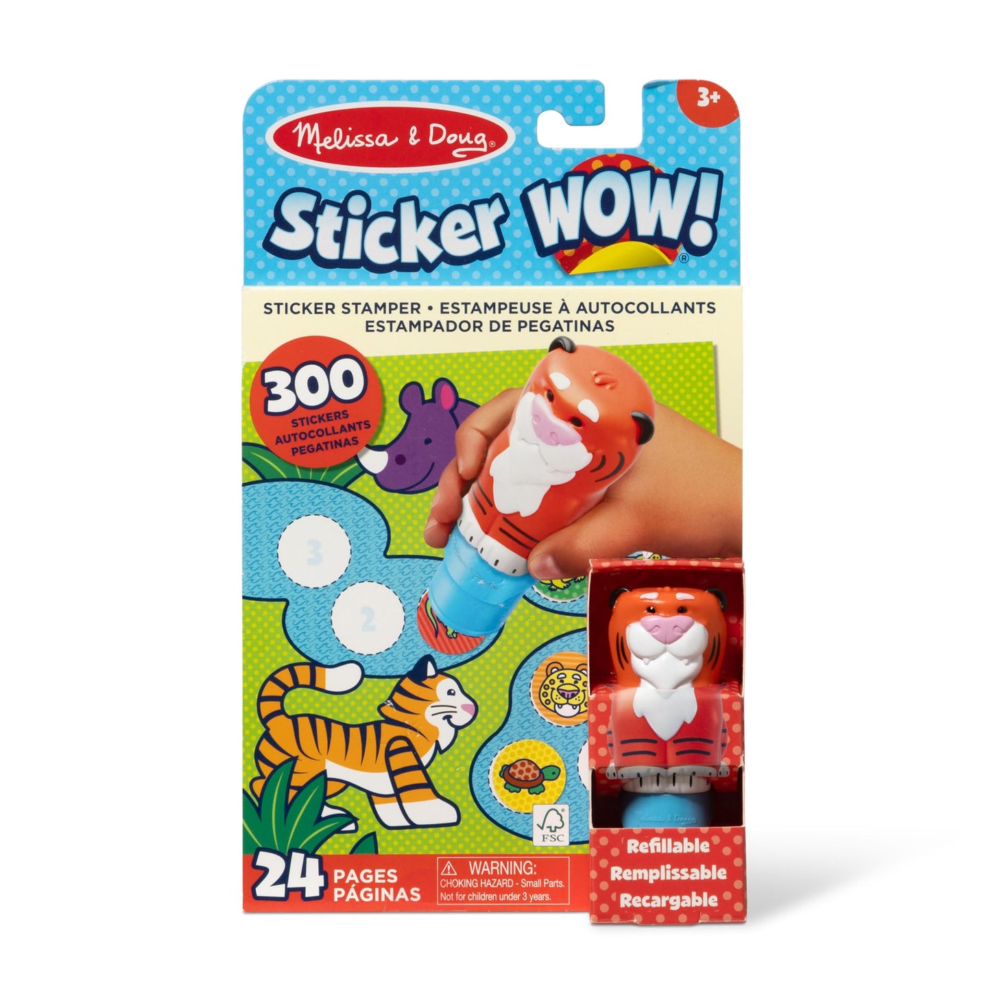 Melissa & Doug Sticker Wow!™ 24-Page Activity Pad and Sticker Stamper, 300 Stickers, Arts and Crafts Fidget Toy Collectible Character - Tiger - for