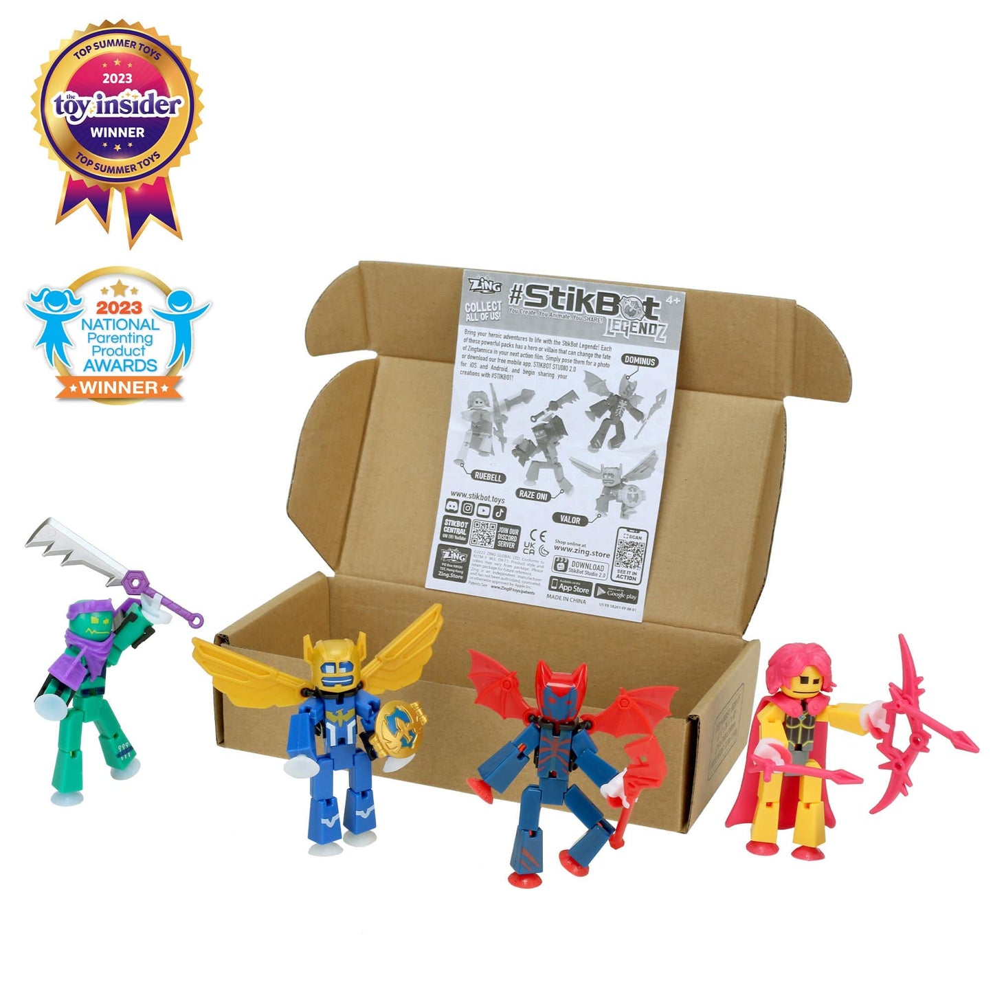 Zing StikBot Legendz Series 1 - Includes Valor, Ruebell, Dominus and Raze Oni - Collectible Action Figures and Accessories, Stop Motion Animation