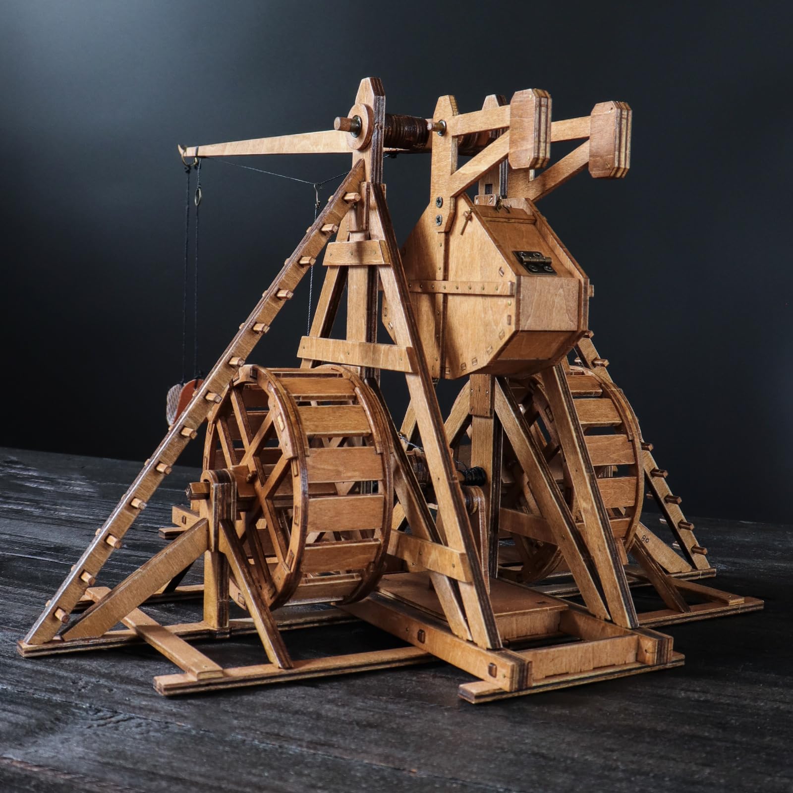 YAQUMW Mini Counterweight Trebuchet with Wheels Europe Medieval Siege Chariot Catapult Weapons DIY 3D Wooden Puzzles Mechanical Model Kits STEM