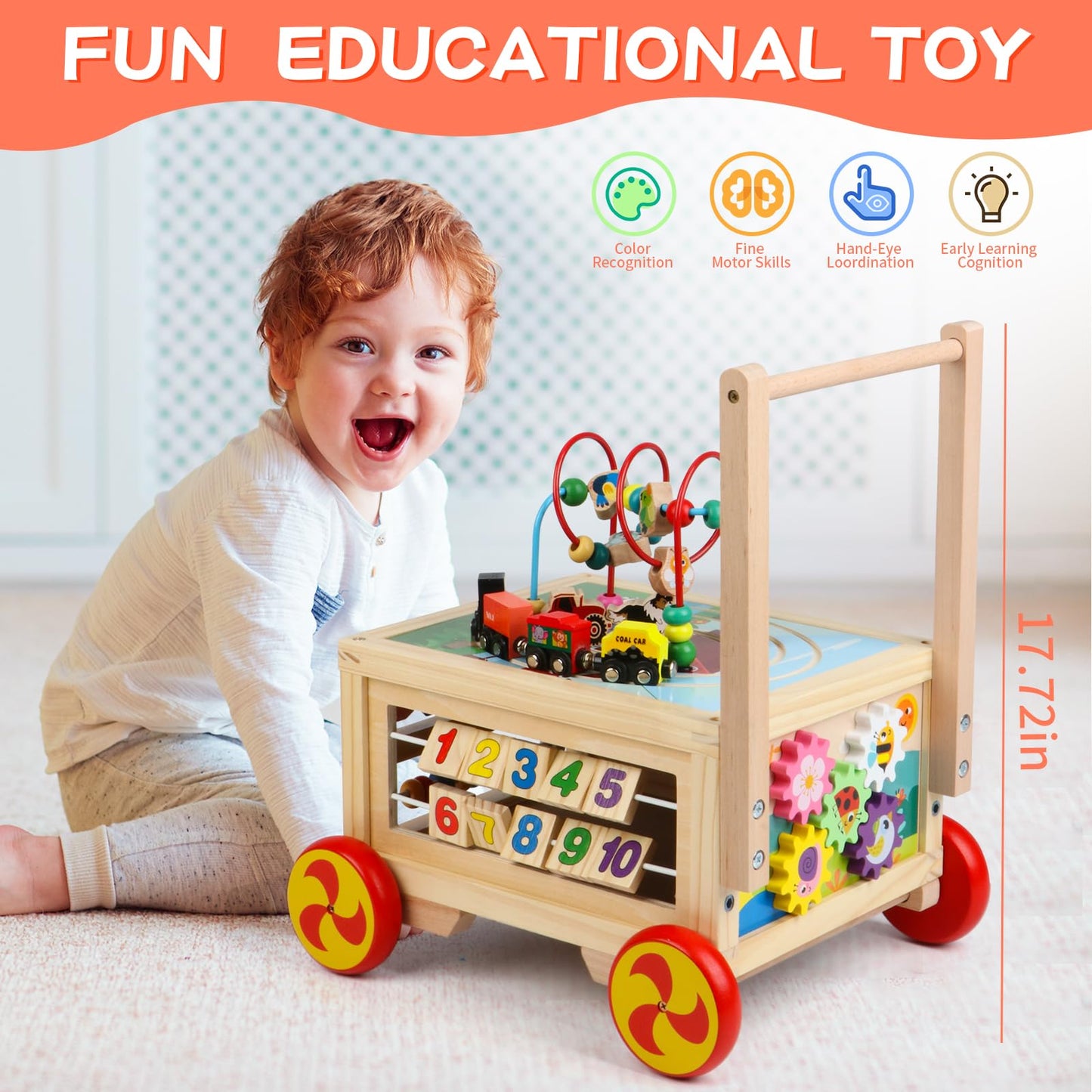 Wooden Activity Cube 7-in-1 Montessori Toys for 1+ Year Old Boys Girls Educational Learning Toys for Toddlers Age 1-2 One Year Old First Birthday Gift