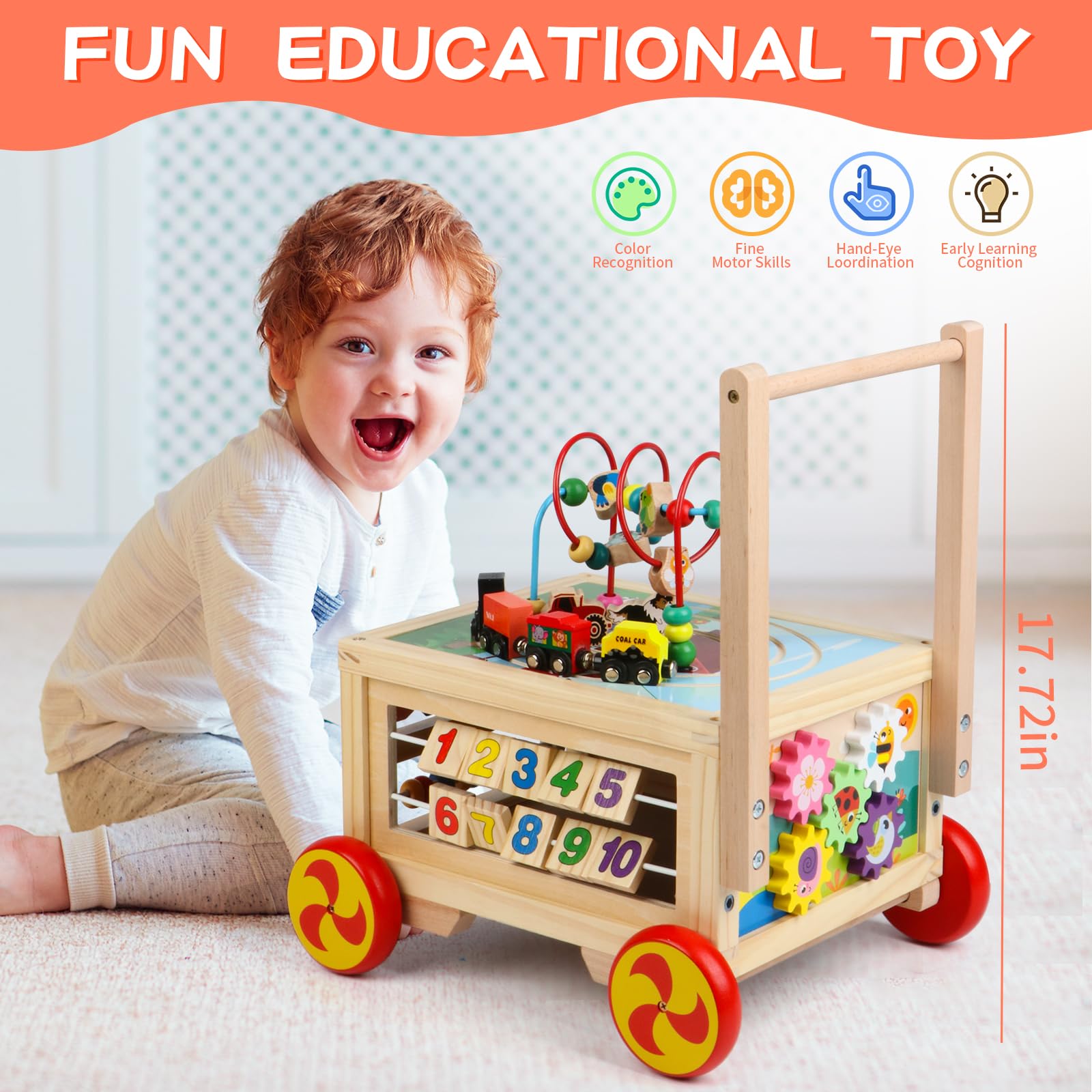 Wooden Activity Cube 7-in-1 Montessori Toys for 1+ Year Old Boys Girls Educational Learning Toys for Toddlers Age 1-2 One Year Old First Birthday Gift