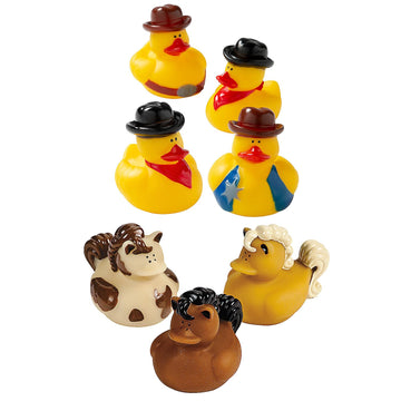 Fun Express 2" Bulk 48 Pieces Cowboy & Horse Rubber Duck Assortment