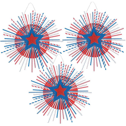 Fun Express Patriotic USA Straw Wreath Craft Kit - Makes 3 - DIY 4th of July Craft Kits