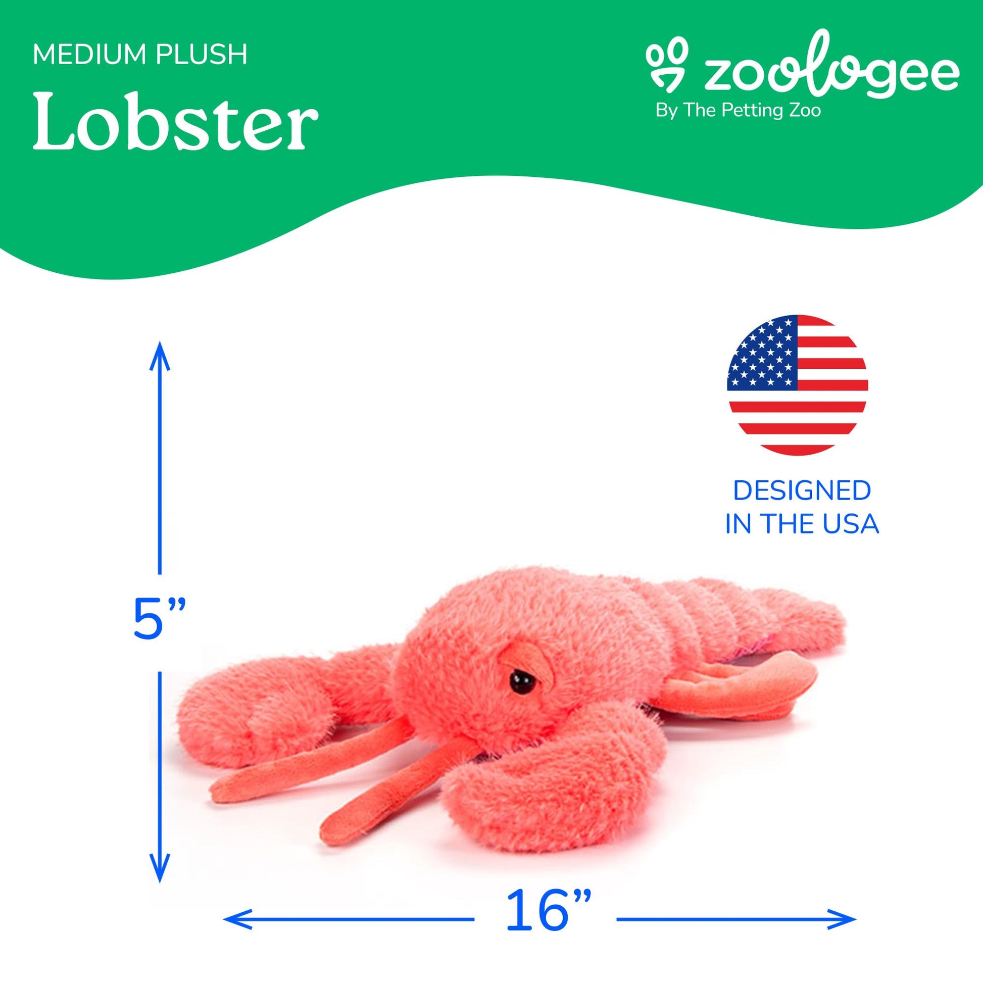 The Petting Zoo Lobster Stuffed Animal Plushie, Gifts for Kids, Fuzzlez Sealife Animals, Lobster Plush Toy, 14 inches
