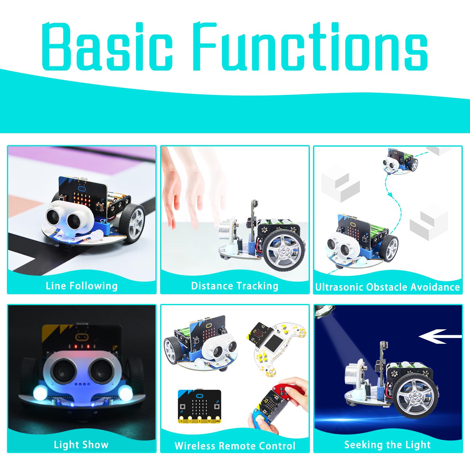 ELECFREAKS microbit Mini Cutebot Kit Compatible with BBC Micro:bit V2 and V1, DIY Programmable Robot Car Kit, STEM Educational Project, Graphical