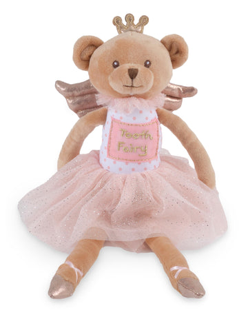 Bearington Collection Tooth Fairy Tooth Holder Plush Pillow for Girls - Hanging Doll for Bed, Door, Nightstand - Bear Sparkles 14"
