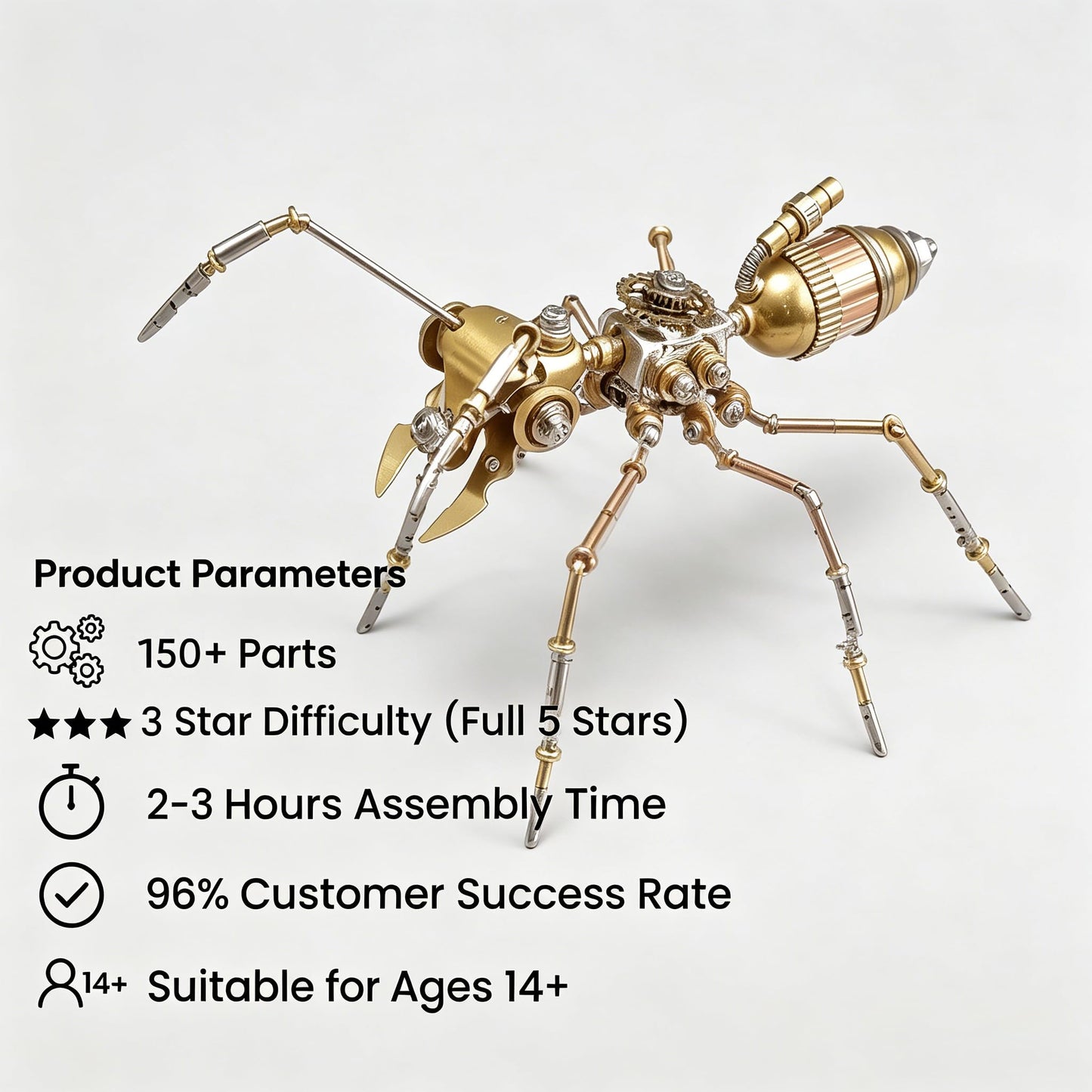 Steampunk Ant 3D Metal Puzzle Model Mechanical Kits 150+ Parts 2-3 Hours Build No Glue Assembly Cool Desk Decor Christmas & Birthday Gift for Adults