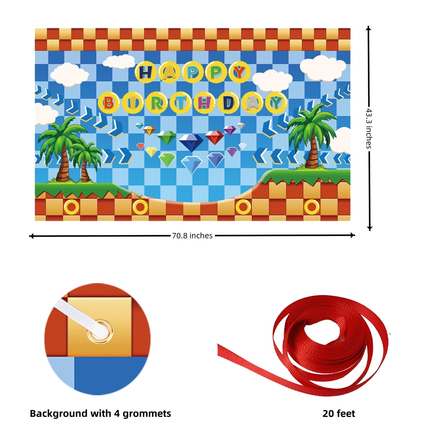 Happy Birthday Banner Decorations, 70.8x43.3 inch Cartoon themed Background, Perfect for Birthday Baby and Kids Party Supplies