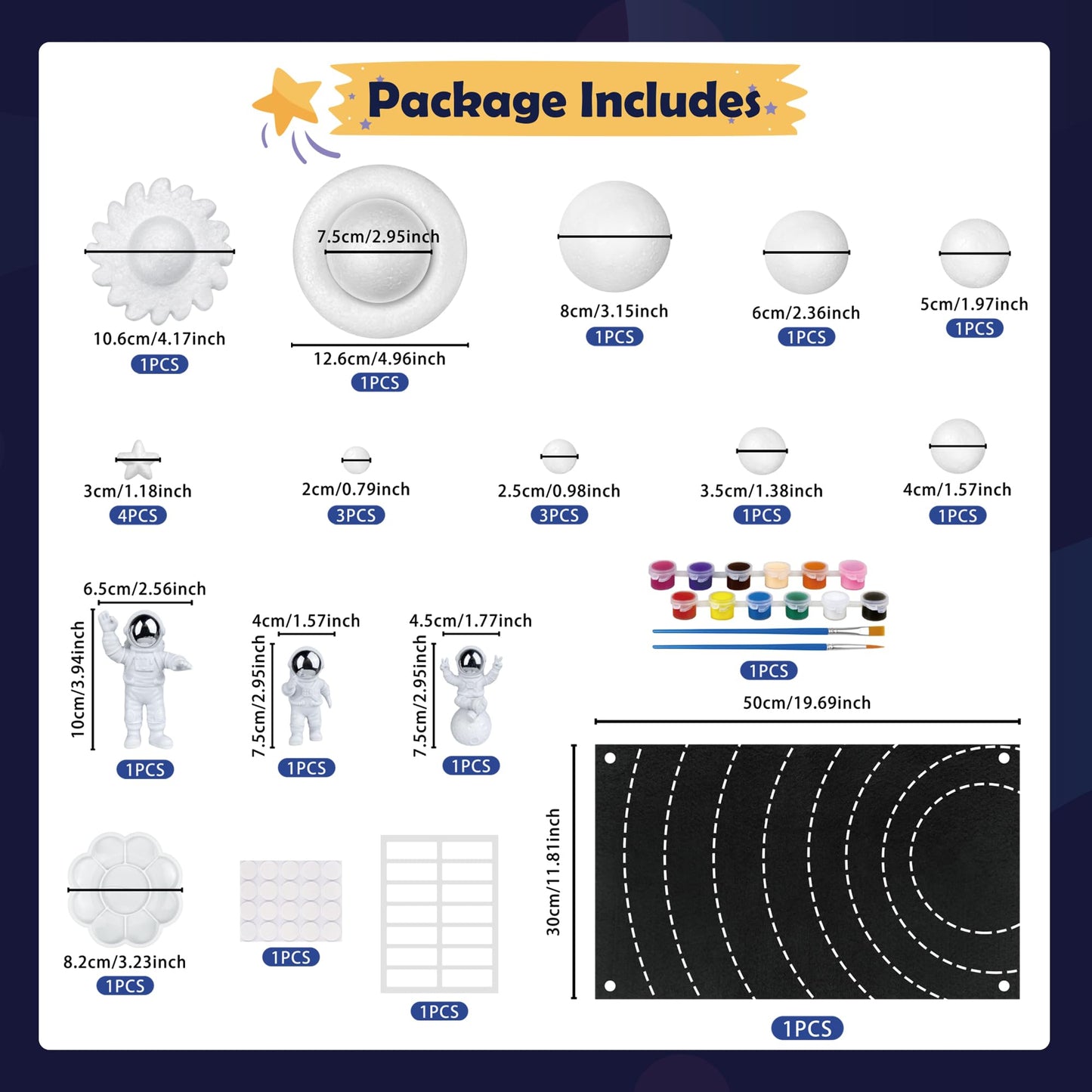 35PCS Solar System Model Kit Foam Ball Kit Includes Color Pigments Palette Spheres Balls Brushes Felt Background Plate Instruction Manual Astronaut