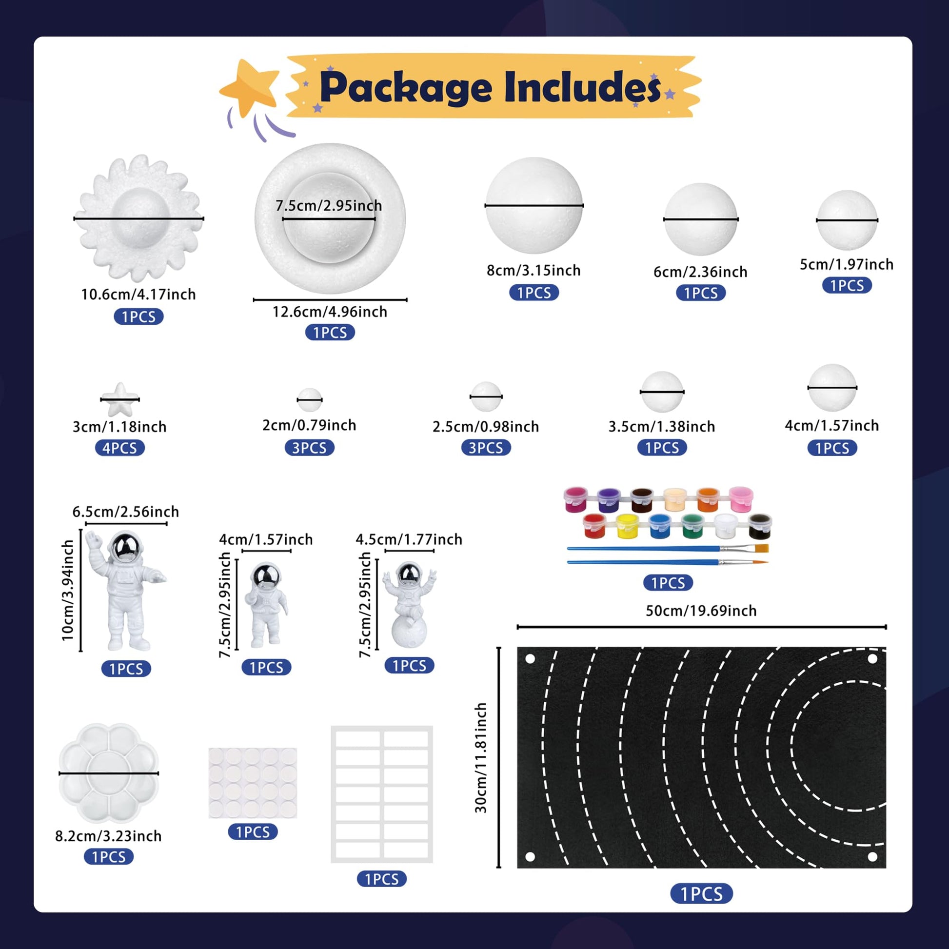 35PCS Solar System Model Kit Foam Ball Kit Includes Color Pigments Palette Spheres Balls Brushes Felt Background Plate Instruction Manual Astronaut