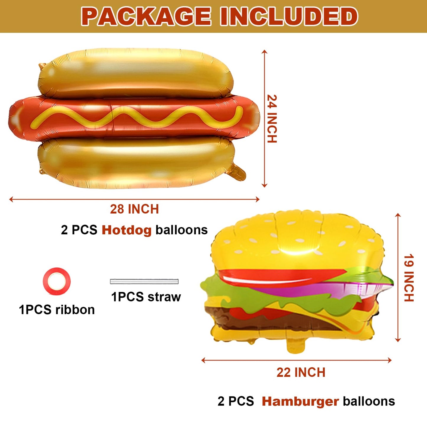 10Pcs BBQ Party Balloons,Food Themed Foil Balloons Hot Dog Hamburger Ketchup French fries Mustard Bottle for Picnic Snacks Baby Shower Birthday Party