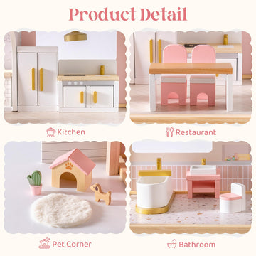 ROBOTIME Wooden Dollhouse Furniture Set, 28 PCS Miniature Dollhouse Furniture with 6 Room Kits, Dollhouse Accessories and Pretend Play Furniture, Gift