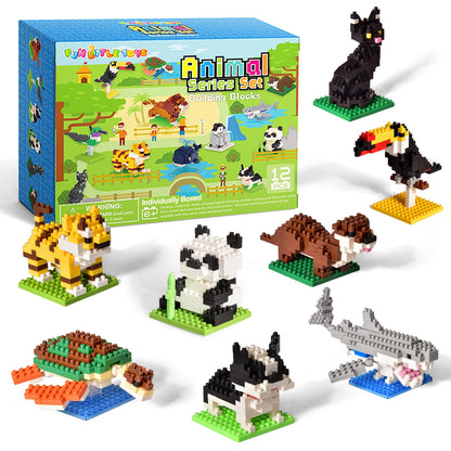 FUN LITTLE TOYS Party Favors for Kids 6-12, 12 Pack Mini Animal Building Blocks, Individually Packaged Small Building Toys with Instructions