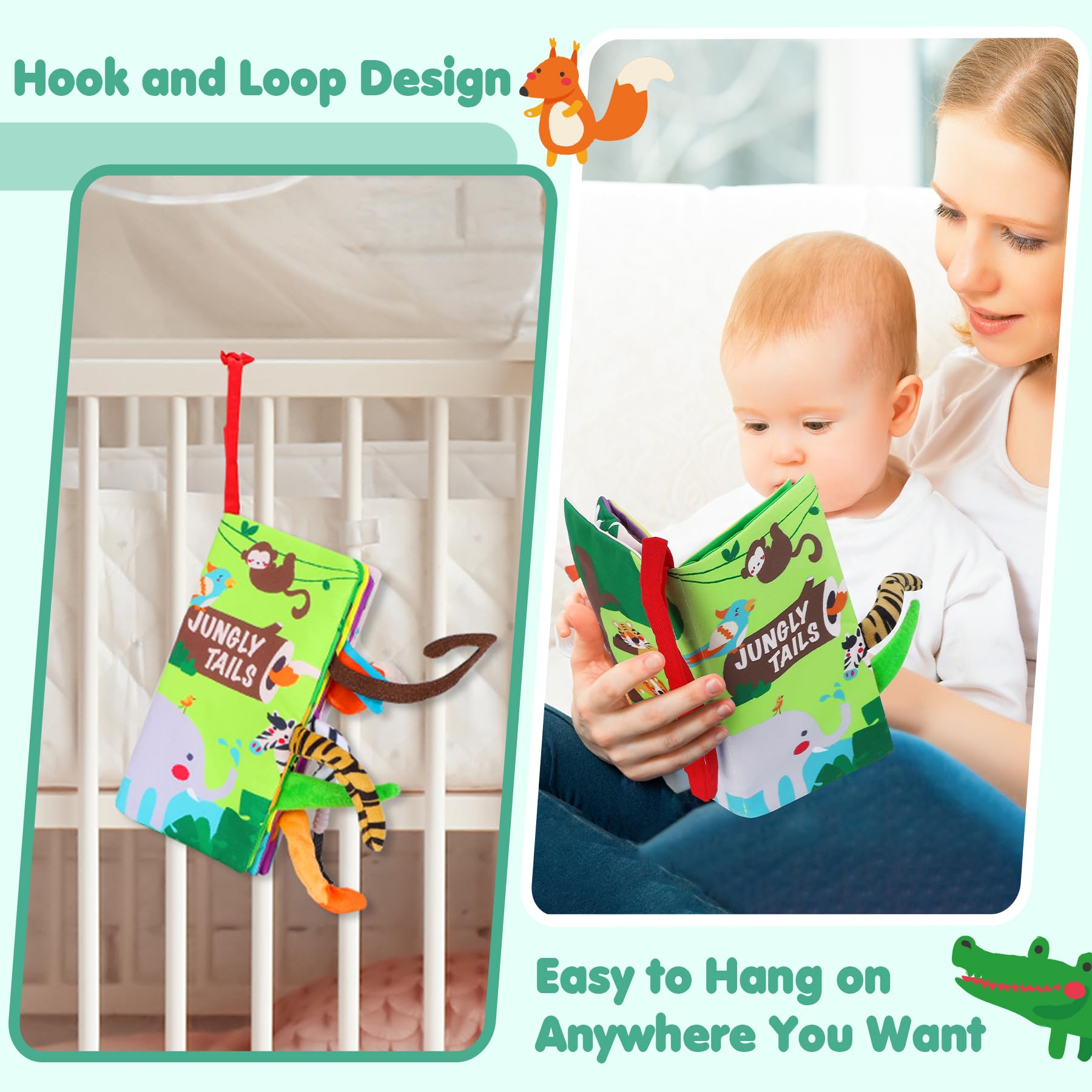 beiens Baby Books Toys, Touch and Feel Crinkle Cloth Book for Infant Baby 0-3-6-12-18 Months, Early Development Interactive Stroller Soft Toys
