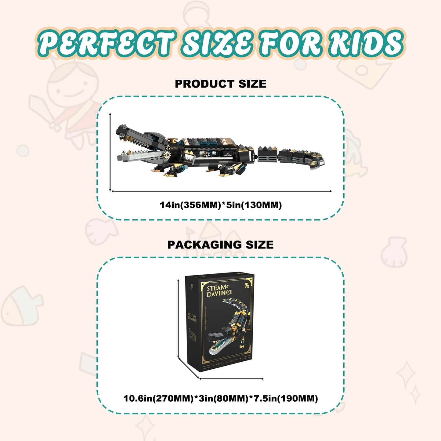 LQPFBSM Mechanical Alligator Building Set 541 Pieces Steampunk Crocodile Model Kit with Golden Nameplate Articulated Swamp Beast Construction Toy