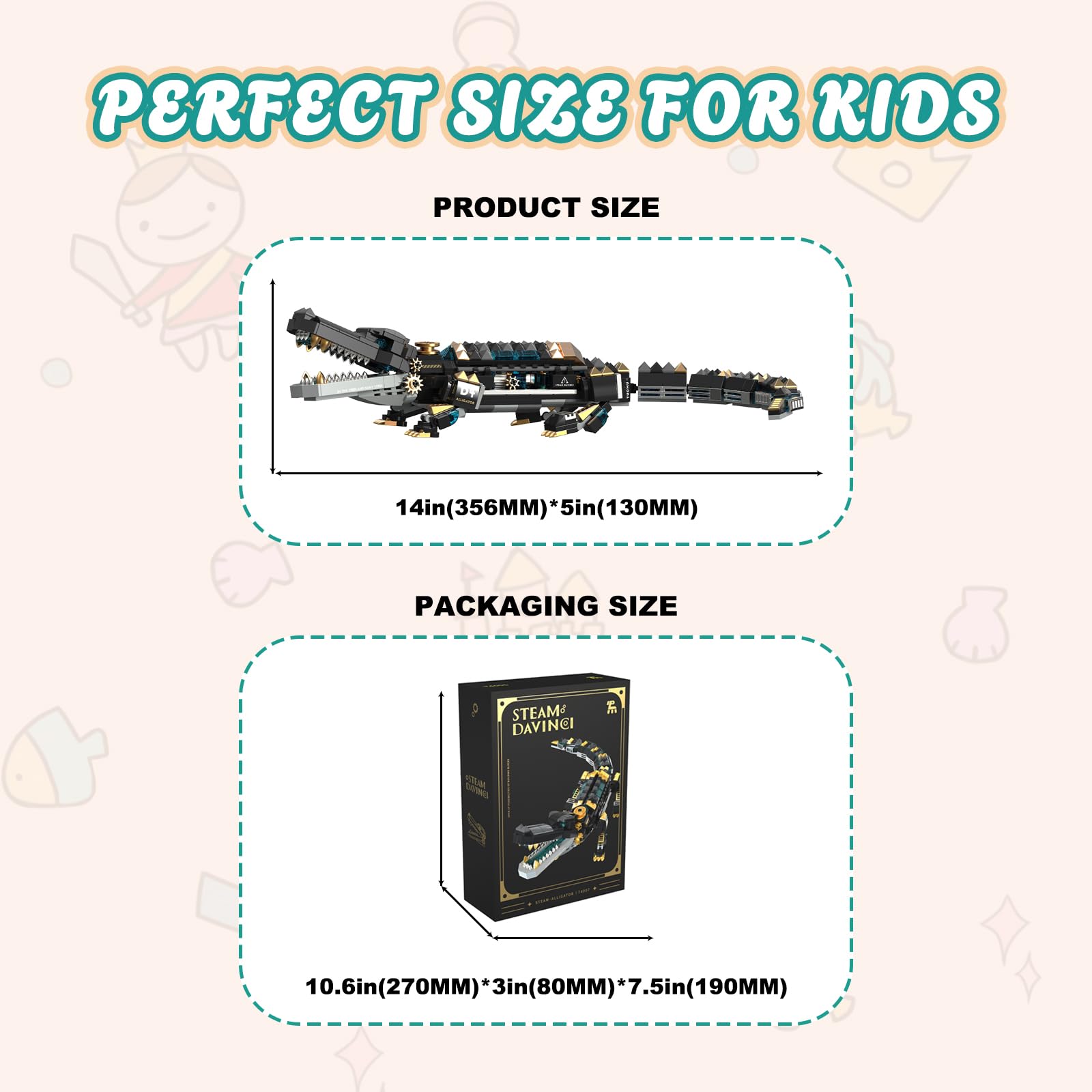 LQPFBSM Mechanical Alligator Building Set 541 Pieces Steampunk Crocodile Model Kit with Golden Nameplate Articulated Swamp Beast Construction Toy