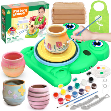 Aujazyble Pottery Wheel for Kids - Complete Pottery Painting Kit Arts and Crafts for Kids Ages 8-12 with 3 Pack Air Dry Clay Art Supplies Toys