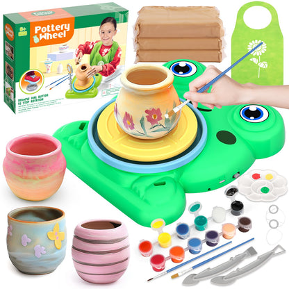 Aujazyble Pottery Wheel for Kids - Complete Pottery Painting Kit Arts and Crafts for Kids Ages 8-12 with 3 Pack Air Dry Clay Art Supplies Toys
