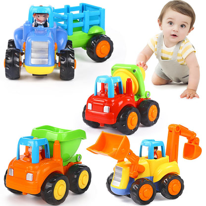 ORWINE Inertia Toy Early Educational Toddler Baby Toy Friction Powered Cars Push and Go Cars Tractor Bulldozer Dumper Cement Mixer Engineering