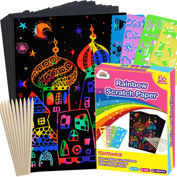 ZMLM Scratch Paper Art Crafts Kids Gifts, 100PCS Rainbow Scratch Paper Art for 3 4 5 6 7 8 9 Years Old Girls Boys, Arts and Crafts for Kids 4-6