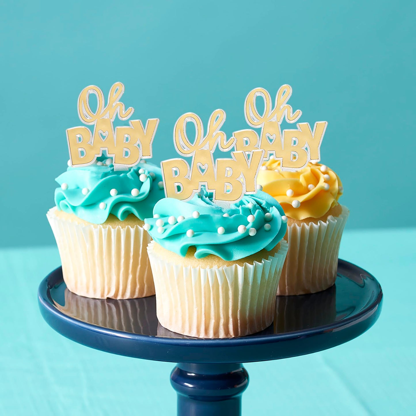 Oh Baby Cake Toppers, 24 Gold Cupcake Decorations, Cupcake Pics For Baby Shower, Birthday, Gender Reveal, Celebration - 24 Pack