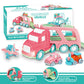 Carrier Car Toy Set(5 in 1) with Lights and Sounds, Pink Toy for Girl Toddler Kid, Friction Powered Double Layer Transport Truck with Cartoon