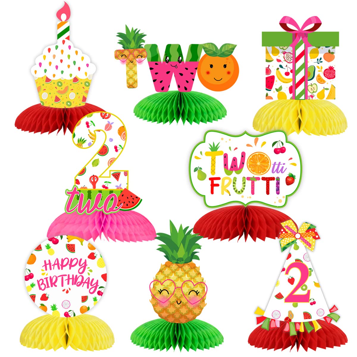 Twotti Frutti 2nd Honeycomb Centerpieces, Twotti Frutti Birthday Decorations, Tutti Frutti Table Toppers Supplies for 2 Years Old Birthday Party