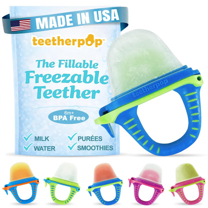 Teetherpop Fillable Freezable Teethers for Babies - Breastmilk Teether with Spill-Proof Sippy Slits - Teething Popsicle for Baby, Liquids & Purées