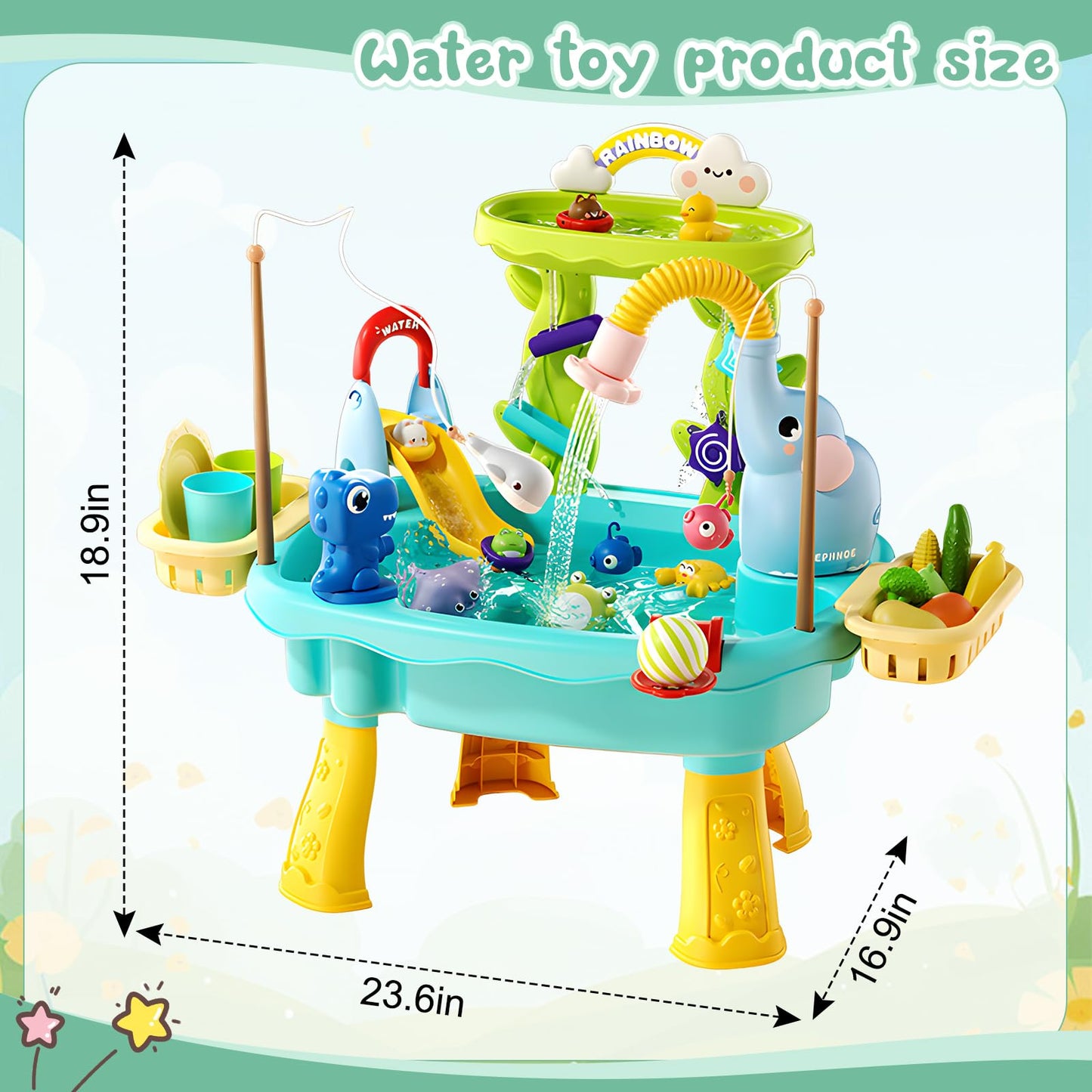 Lorveina 2027 Upgraded 4-in-1 Sand Water Table for Toddlers 1-3, Kids Sensory Table with Electric Water Pump & Elephant Faucet, Play Kitchen Sink