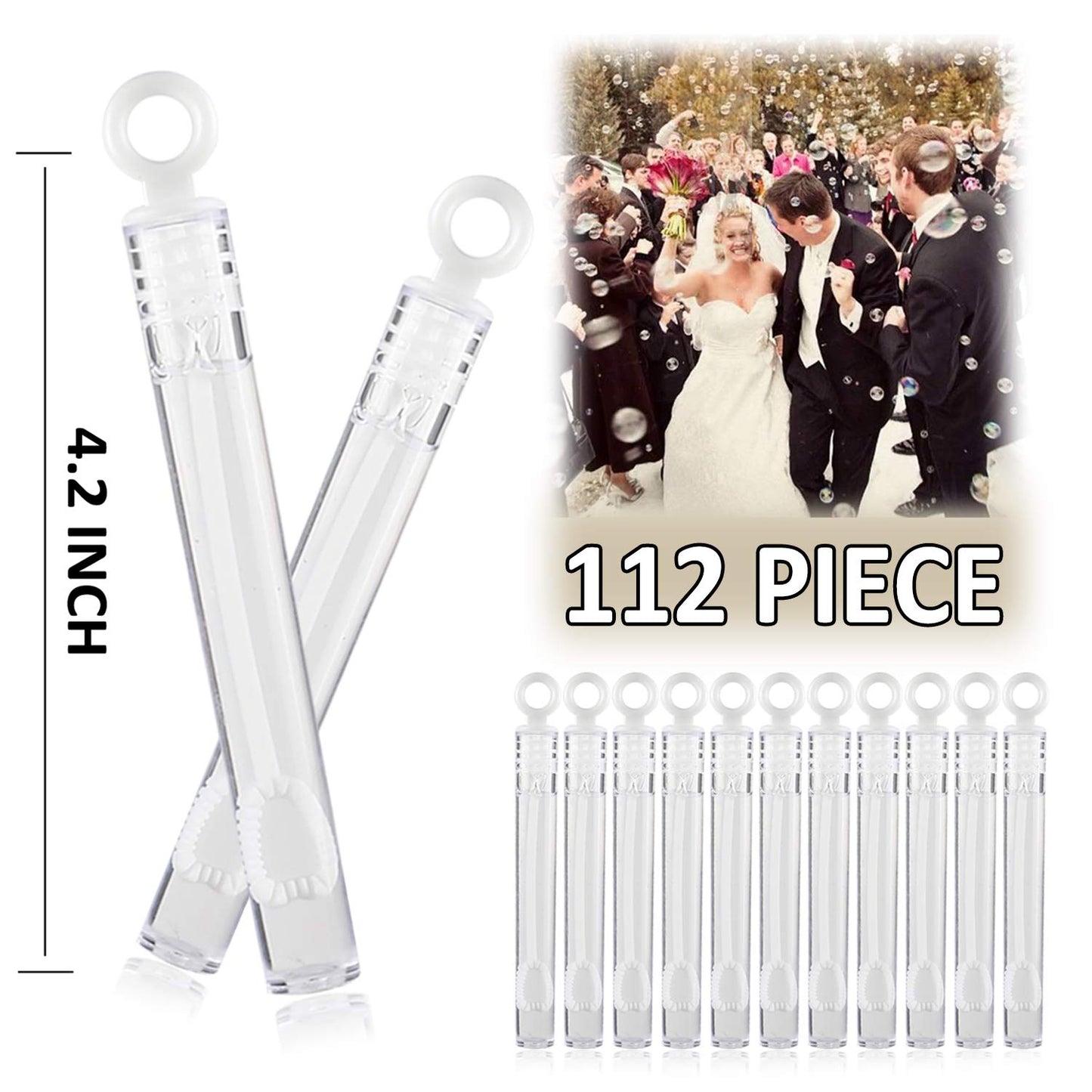 112 Pack Mini Wedding Bubble Wands, White Circle Party Favors for Guests