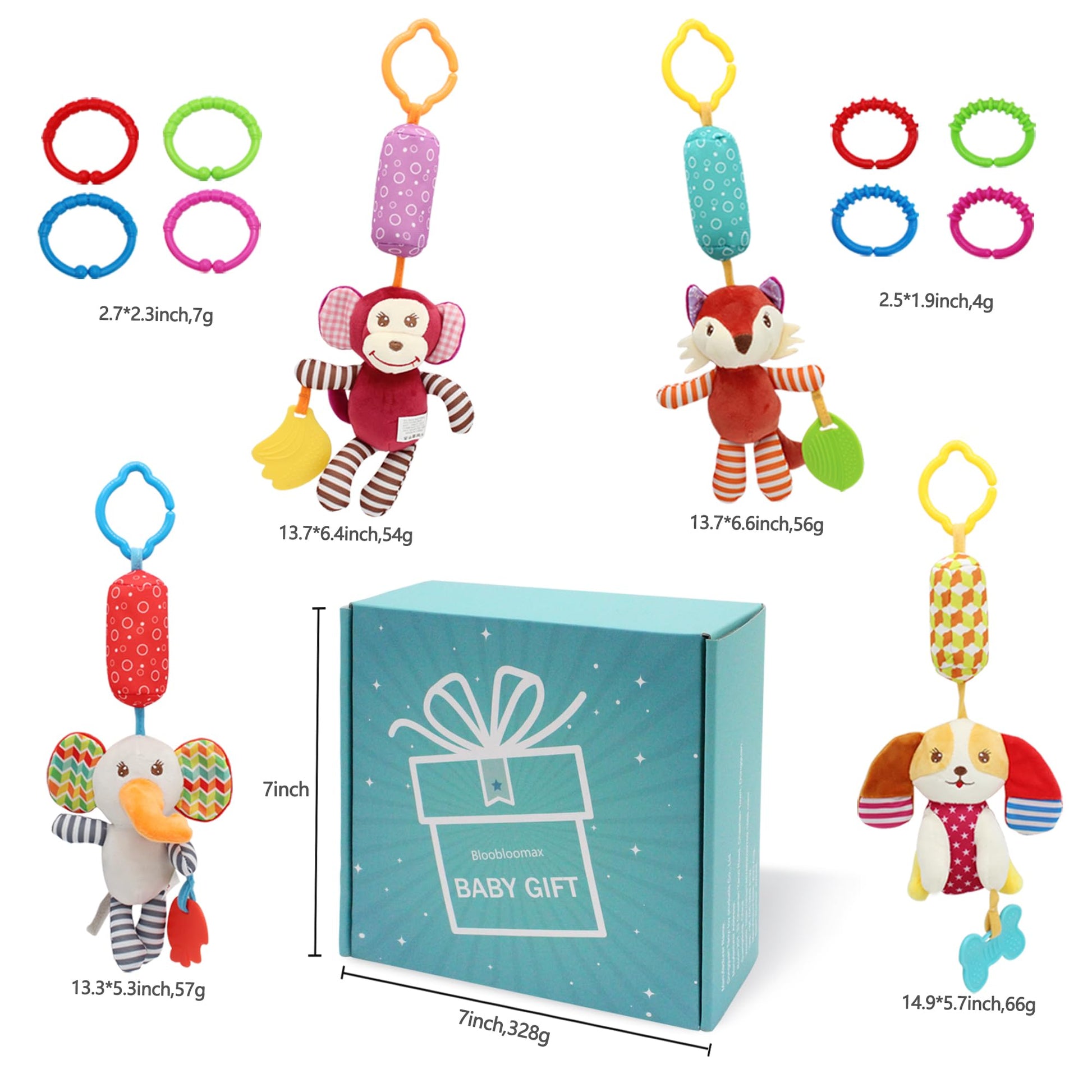 Baby Car Seat Toys, Infant Soft Plush Rattle, Cute Animal Doll,Early Development Hanging Stroller Toys for Newborn Boys Girls Gifts (12 PCS)